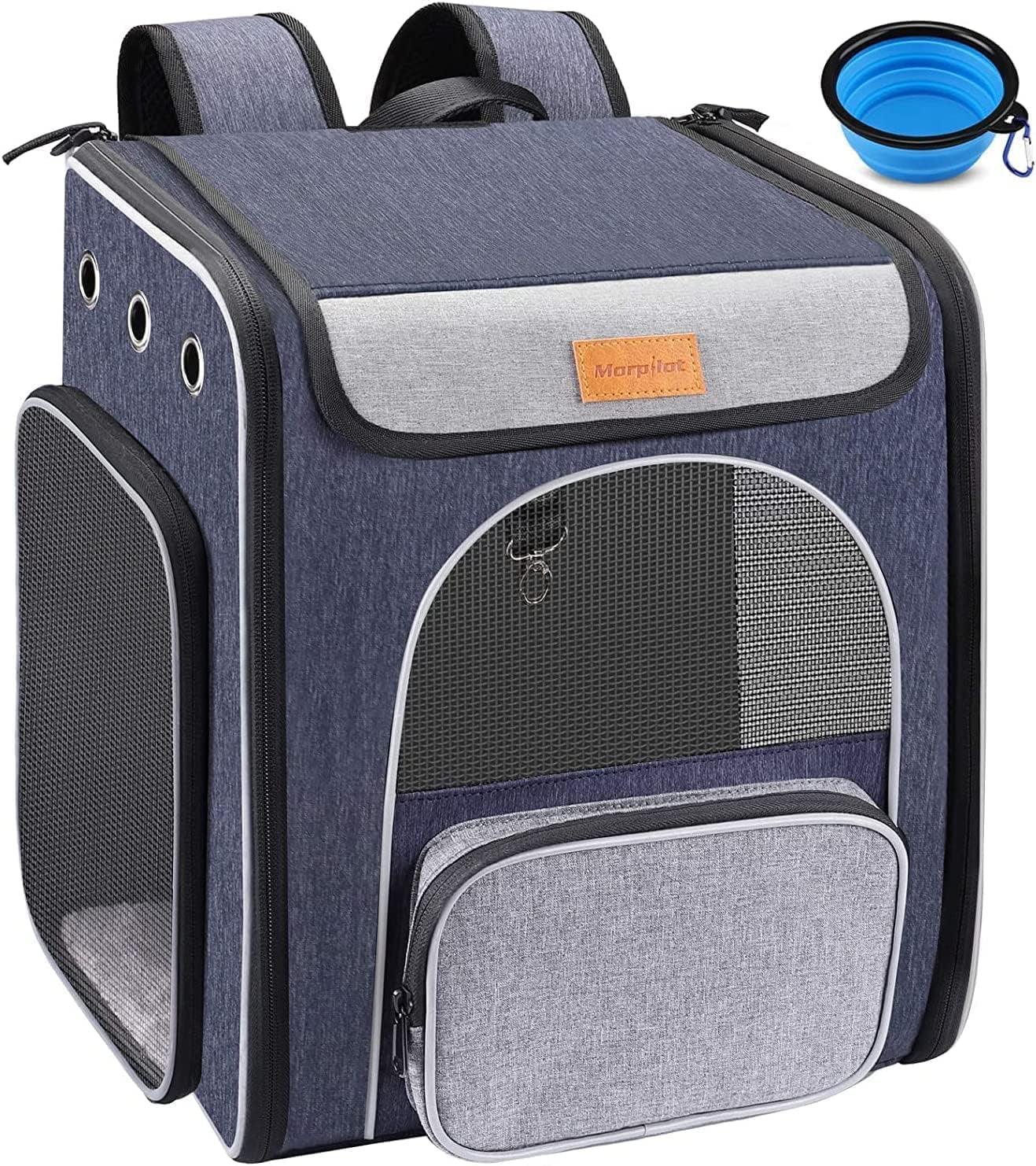 Cat Carrier Foldable Backpack for Cats and Small Dogs, Breathable with Inner Safety Leash + Folding Dog Bowl Image 1