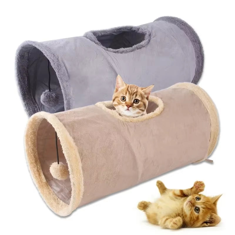 Kitten playing in collapsible tunnel toy