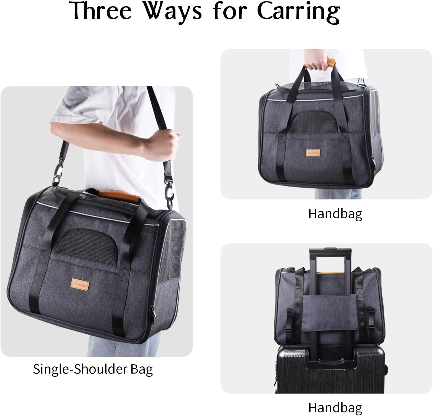 Portable Pet Carrier Bag for Cats and Small Dogs, Foldable Soft Sided, Airline Approved with Shoulder Strap, Removable Mat and Pet Bowl Image 4