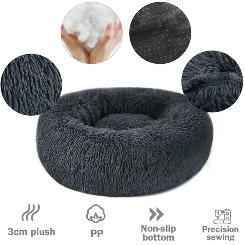 Round Dog Bed for Large Dog Bed Super Soft Cat Bed Long Plush Pet Dog House for Medium Dog House Winter Warm Sleeping