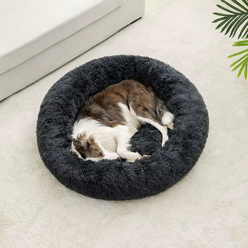 Round Dog Bed for Large Dog Bed Super Soft Cat Bed Long Plush Pet Dog House for Medium Dog House Winter Warm Sleeping