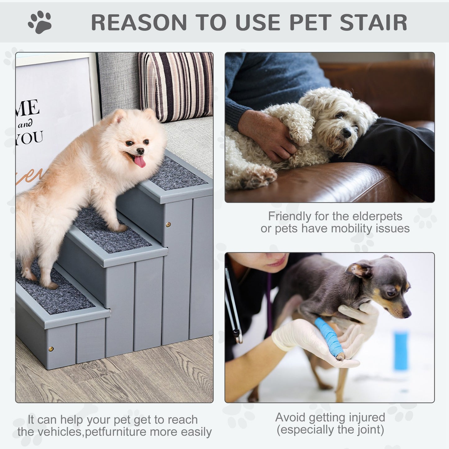 Pawhut 3 Step Wooden Pet Steps Stairs or Cat Ladder also for Dogs Image 6