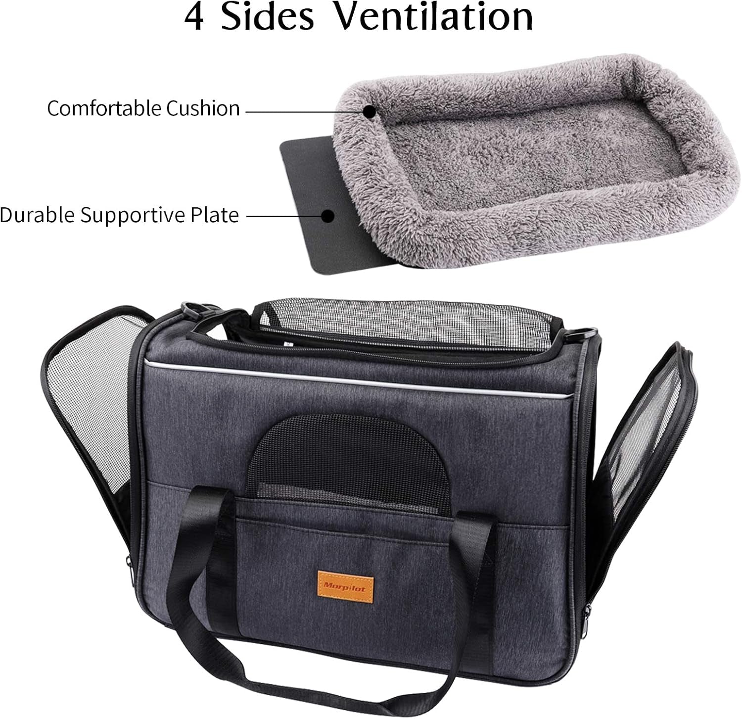 Portable Pet Carrier Bag for Cats and Small Dogs, Foldable Soft Sided, Airline Approved with Shoulder Strap, Removable Mat and Pet Bowl Image 6