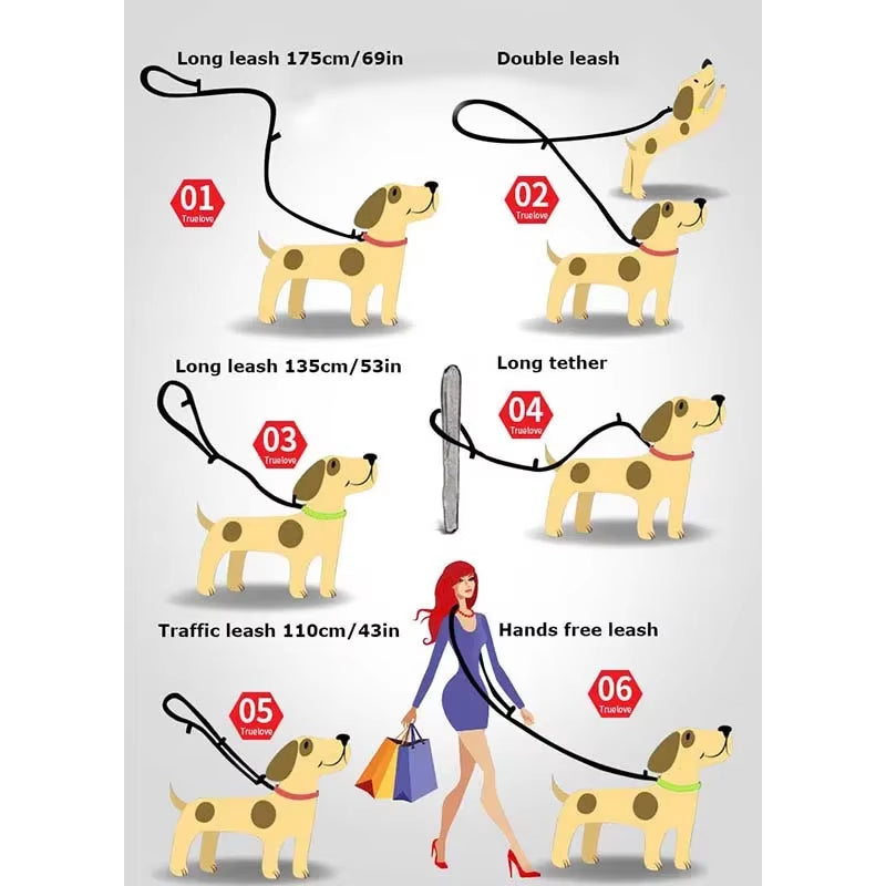Adjustable Dog Lead Hands Free Pet Training Leash Multi-Function for 2 Dogs with reflective strips Image 2