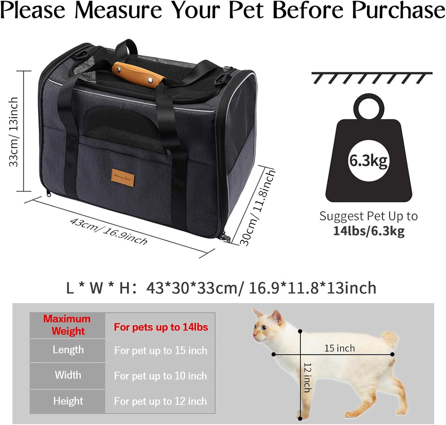 Portable Pet Carrier Bag for Cats and Small Dogs, Foldable Soft Sided, Airline Approved with Shoulder Strap, Removable Mat and Pet Bowl Image 5