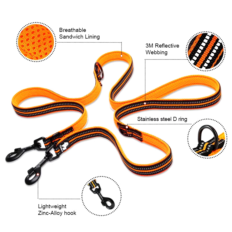 Adjustable Dog Lead Hands Free Pet Training Leash Multi-Function for 2 Dogs with reflective strips Image 3