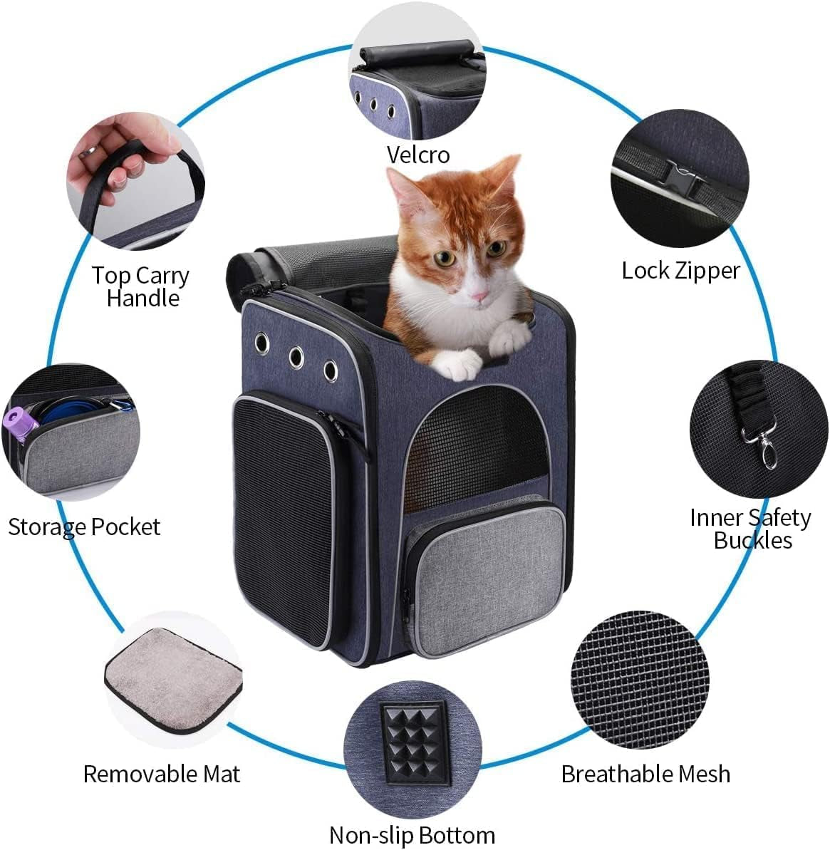 Cat Carrier Foldable Backpack for Cats and Small Dogs, Breathable with Inner Safety Leash + Folding Dog Bowl Image 5