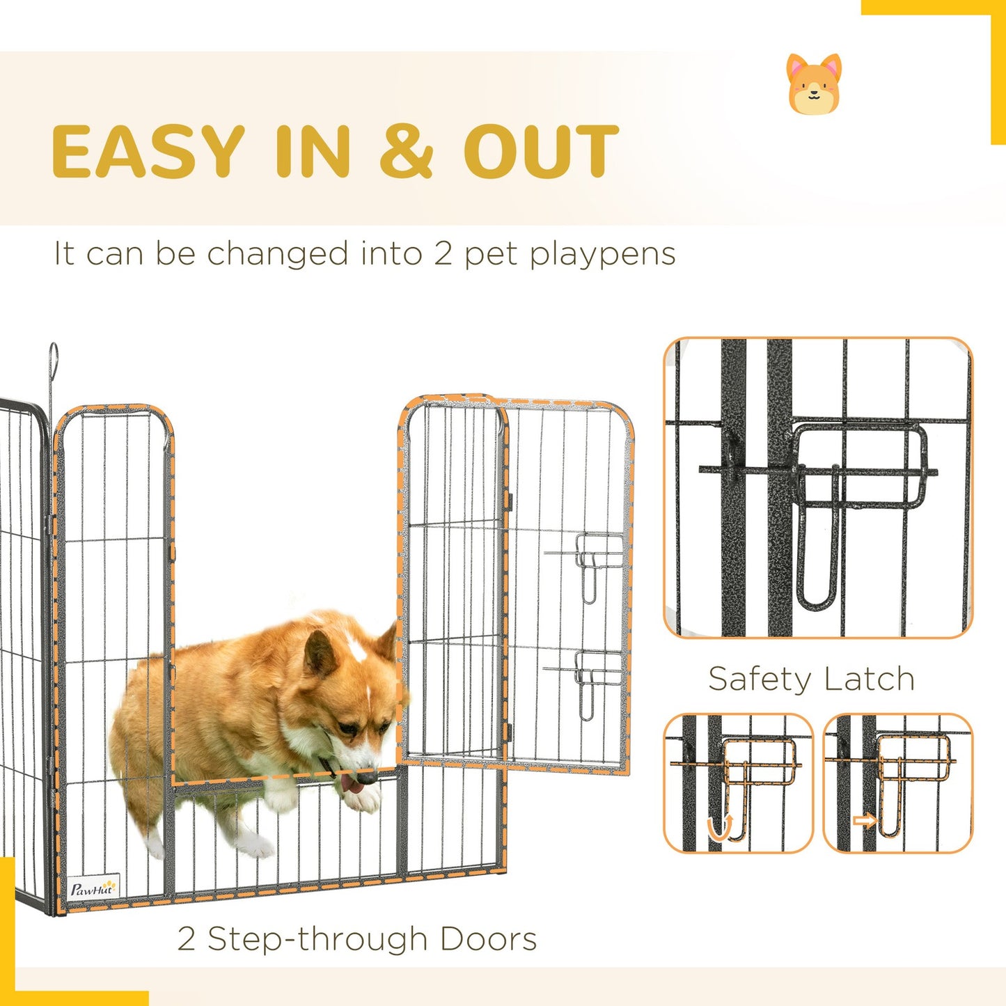 Pet exercise pen with lockable doors - indoor outdoor use