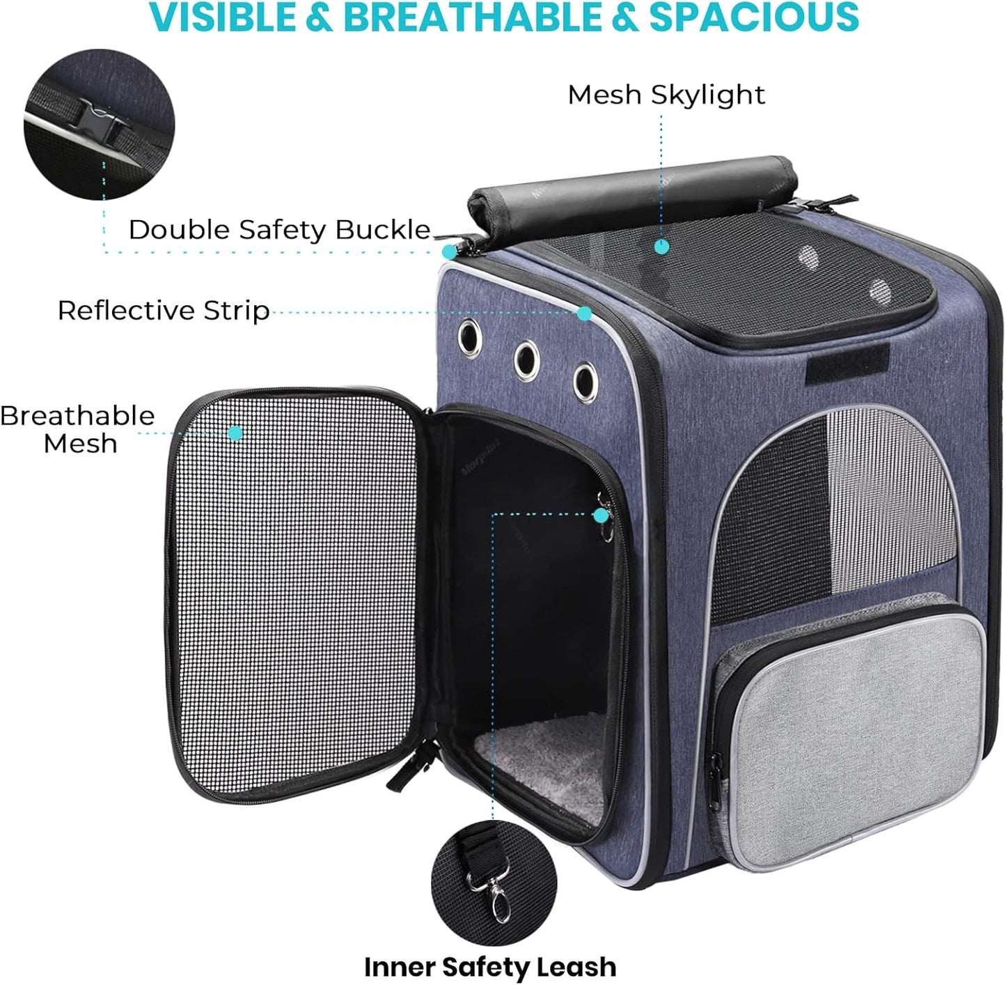 Cat Carrier Foldable Backpack for Cats and Small Dogs, Breathable with Inner Safety Leash + Folding Dog Bowl Image 4