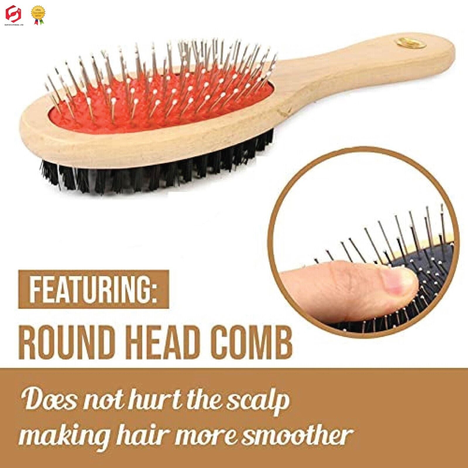 Double Sided Dog Cat Grooming Brush for Pet Hair Wooden Image 6