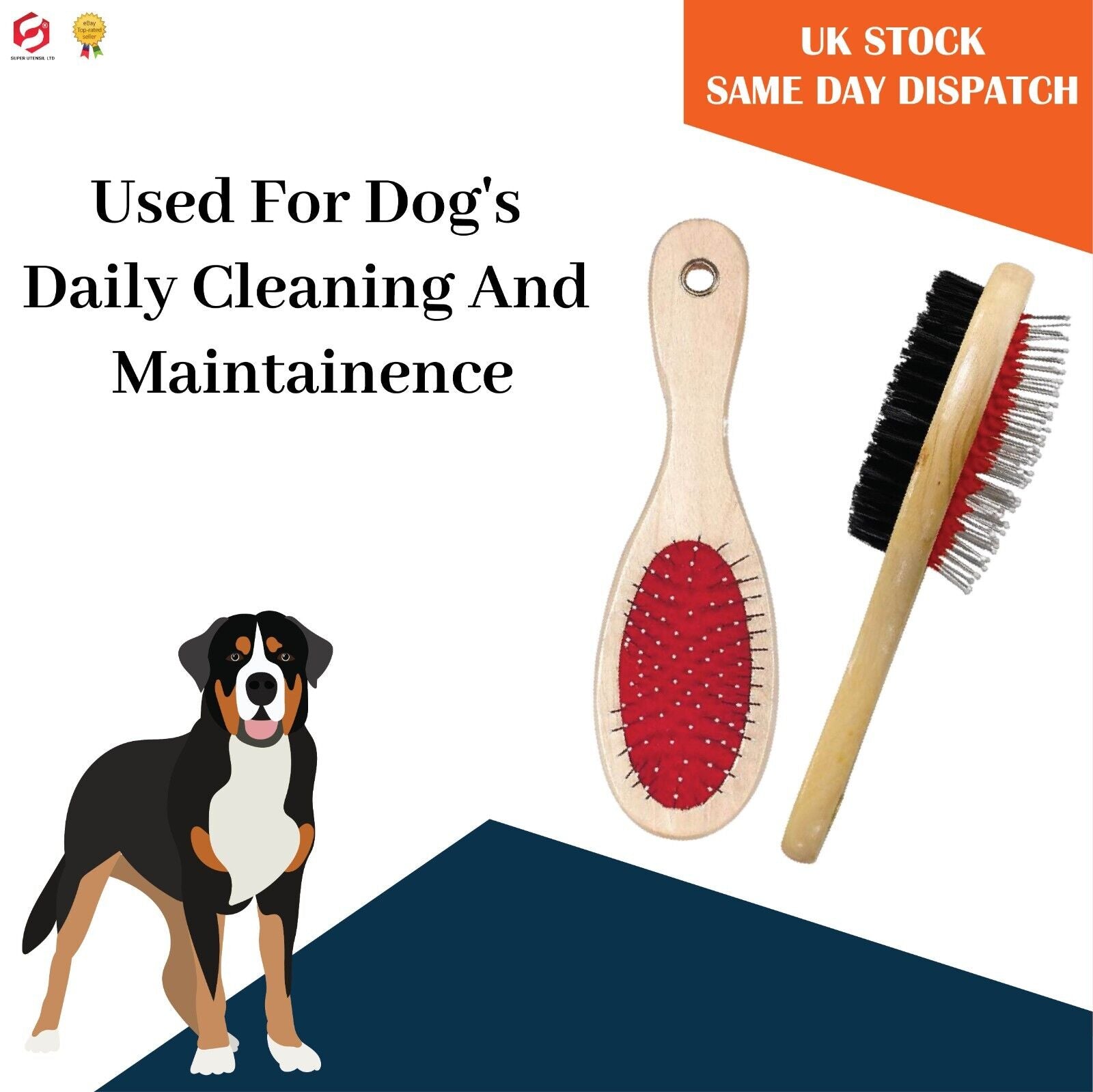 Double Sided Dog Cat Grooming Brush for Pet Hair Wooden Image 4