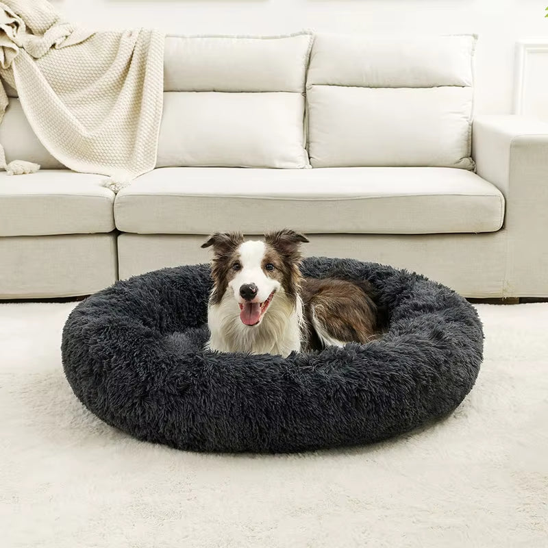 Round Dog Bed for Large Dog Bed Super Soft Cat Bed Long Plush Pet Dog House for Medium Dog House Winter Warm Sleeping
