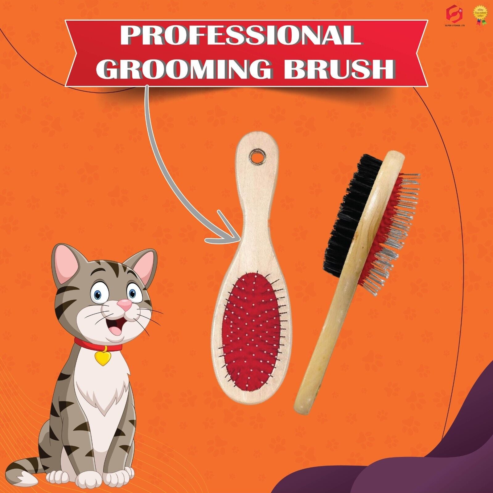 Double Sided Dog Cat Grooming Brush for Pet Hair Wooden Image 7