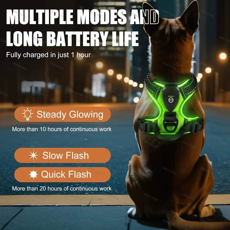 LED Glowing Luminous Dog Harnesses for Dog Walking with Three LED Light Modes Rechargeable Image 2