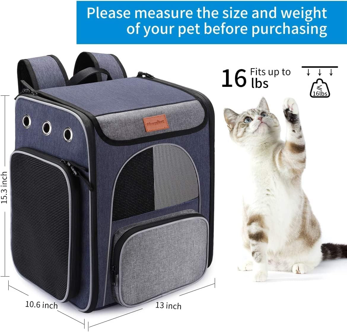 Cat Carrier Foldable Backpack for Cats and Small Dogs, Breathable with Inner Safety Leash + Folding Dog Bowl Image 7