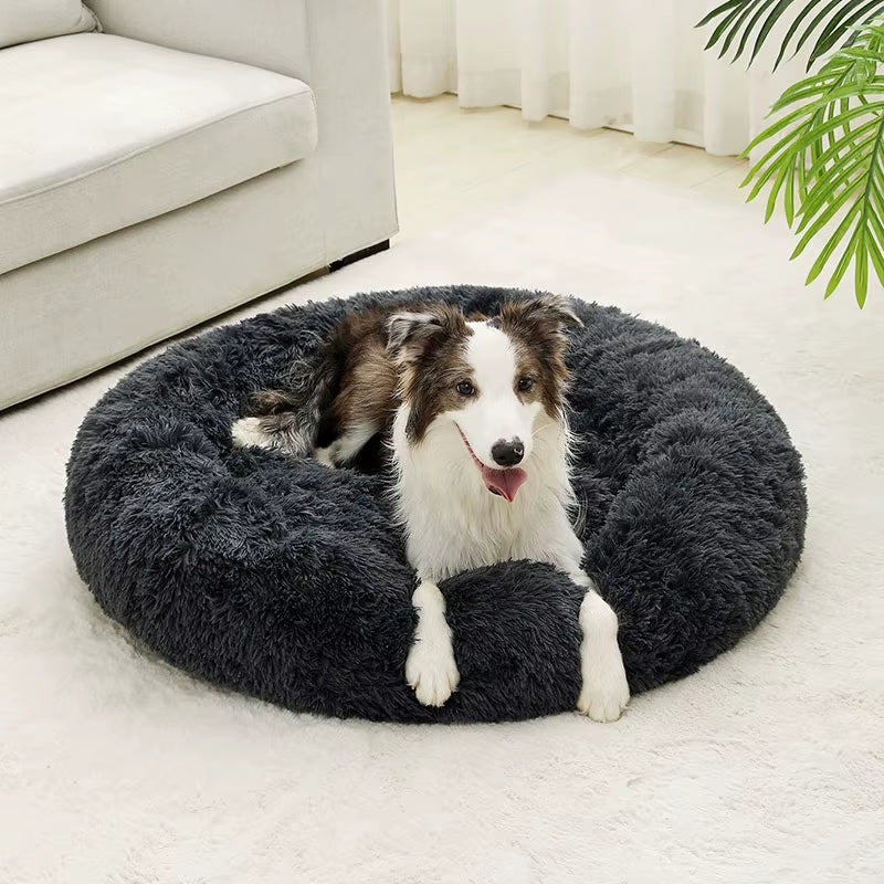 Round Dog Bed for Large Dog Bed Super Soft Cat Bed Long Plush Pet Dog House for Medium Dog House Winter Warm Sleeping