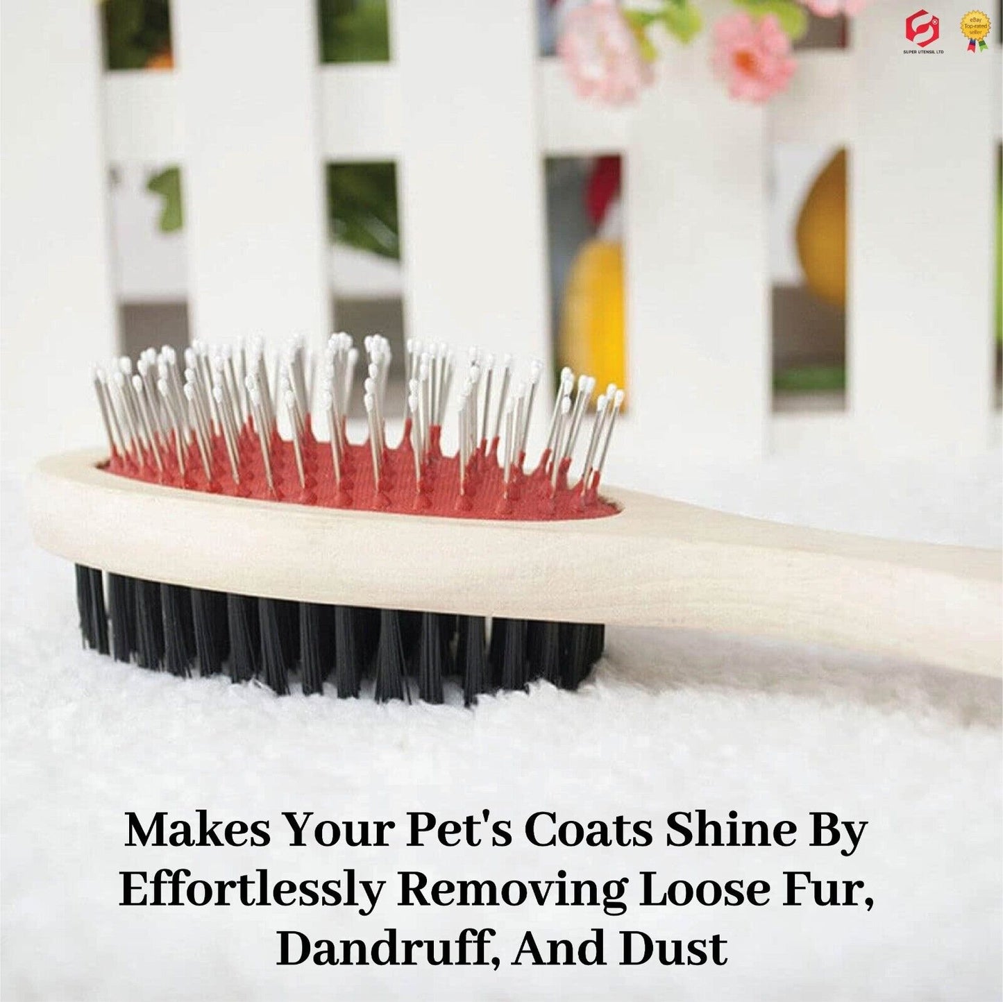 Double Sided Dog Cat Grooming Brush for Pet Hair Wooden Image 5