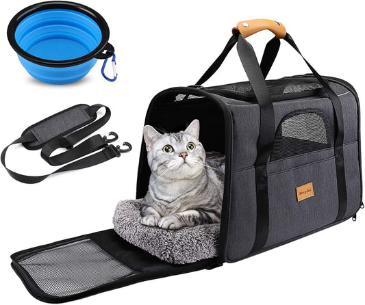Portable Pet Carrier Bag for Cats and Small Dogs, Foldable Soft Sided, Airline Approved with Shoulder Strap, Removable Mat and Pet Bowl Image 1