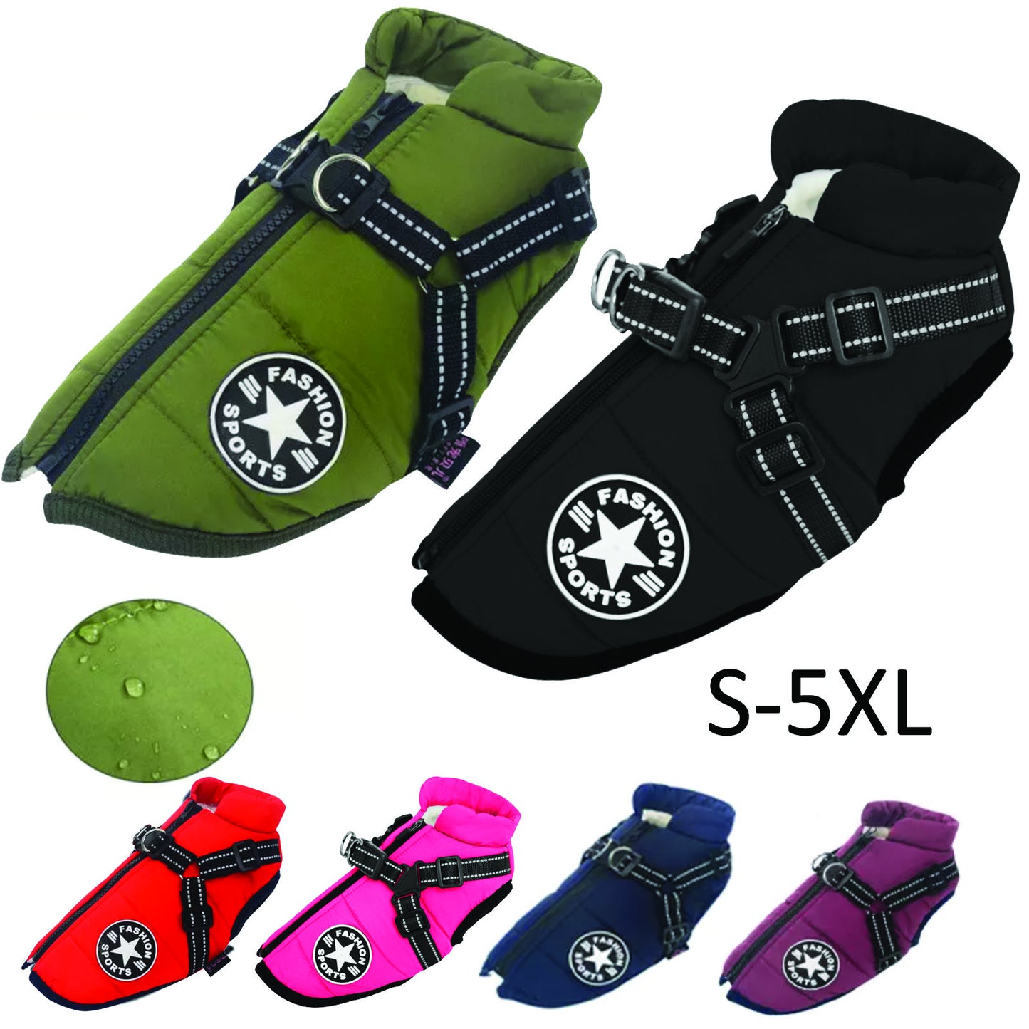 Dog Coat Waterproof with Harness Jacket Raincoat Winter Image 2