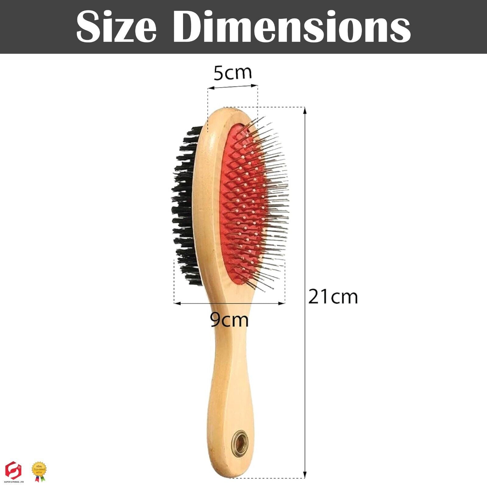 Double Sided Dog Cat Grooming Brush for Pet Hair Wooden Image 3