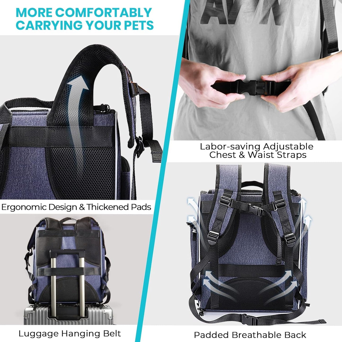 Cat Carrier Foldable Backpack for Cats and Small Dogs, Breathable with Inner Safety Leash + Folding Dog Bowl Image 3